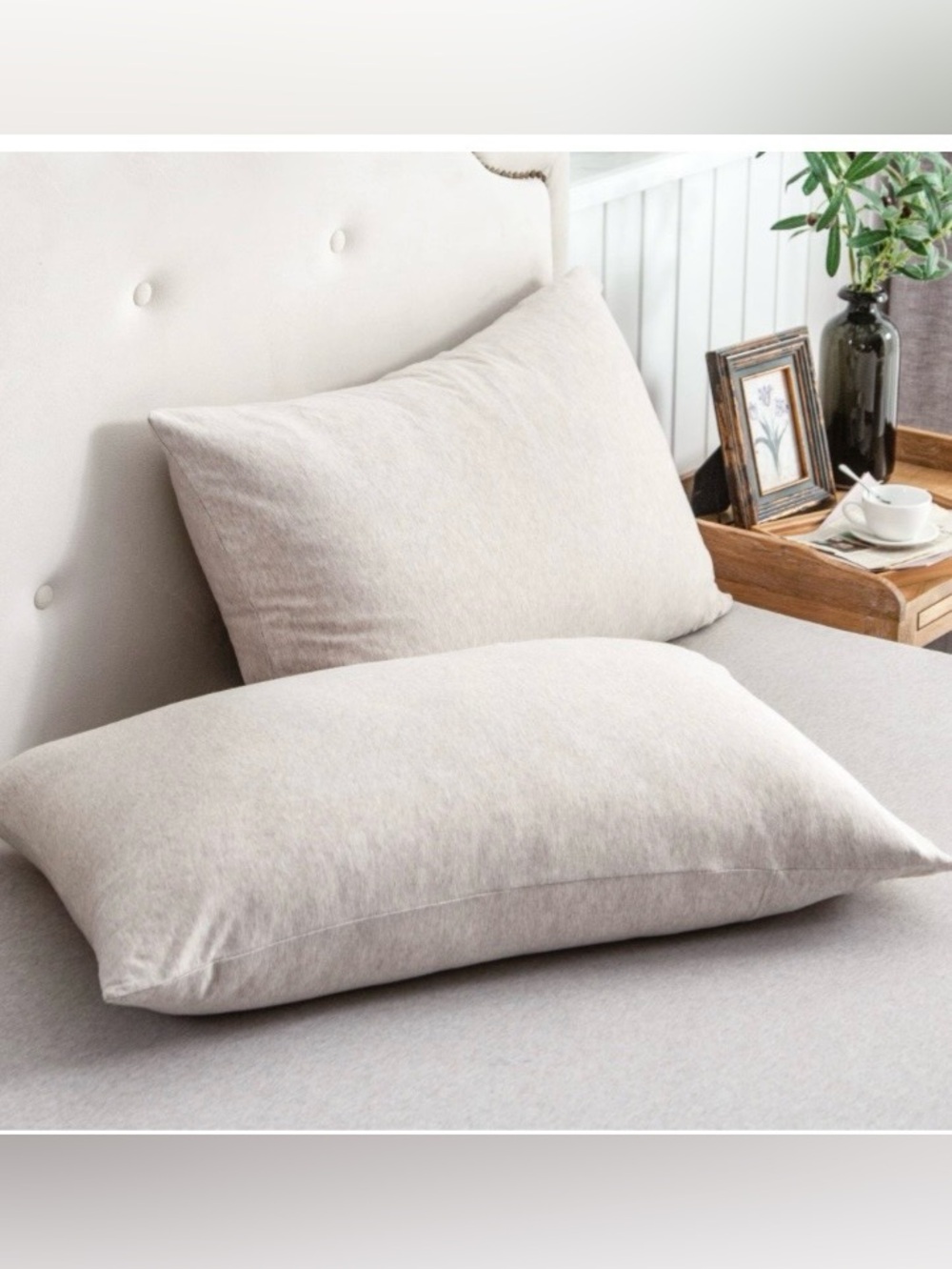 Jersey Knit Pillowcases 100% Cotton QUEEN SIZE (2-pack) HEATHER BEIGE